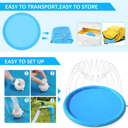 Wasser-Spielmatte für Hunde Sprinkler Splash Pad Blau 150x150x15cm