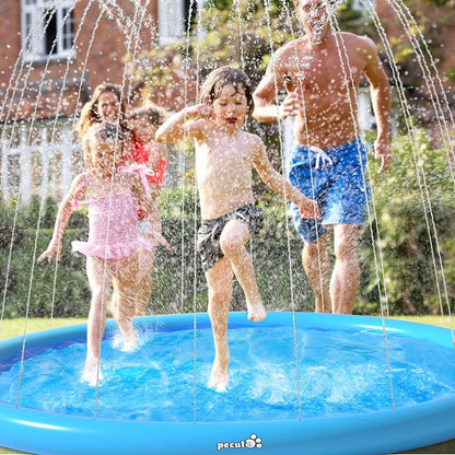 Pecute Sprinkler Wasser-Spielmatte Splash Pad rutschfeste Wasserhöhe Blau 150*150cm