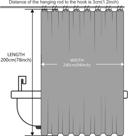 Duschvorhang Überlänge Anti-schimmel Weiß Dunkelblau 240x200cm