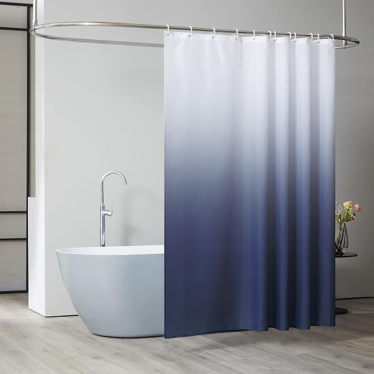 Furlinic Duschvorhang 180x180 Stoff Wasserdicht Waschbar 12 Ringe Weiß Blau