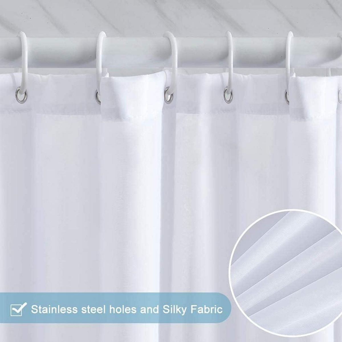 Furlinic Duschvorhang Überlänge Anti-Schimmel Stoff Weiß/Schwarz 240x200cm 16 Haken