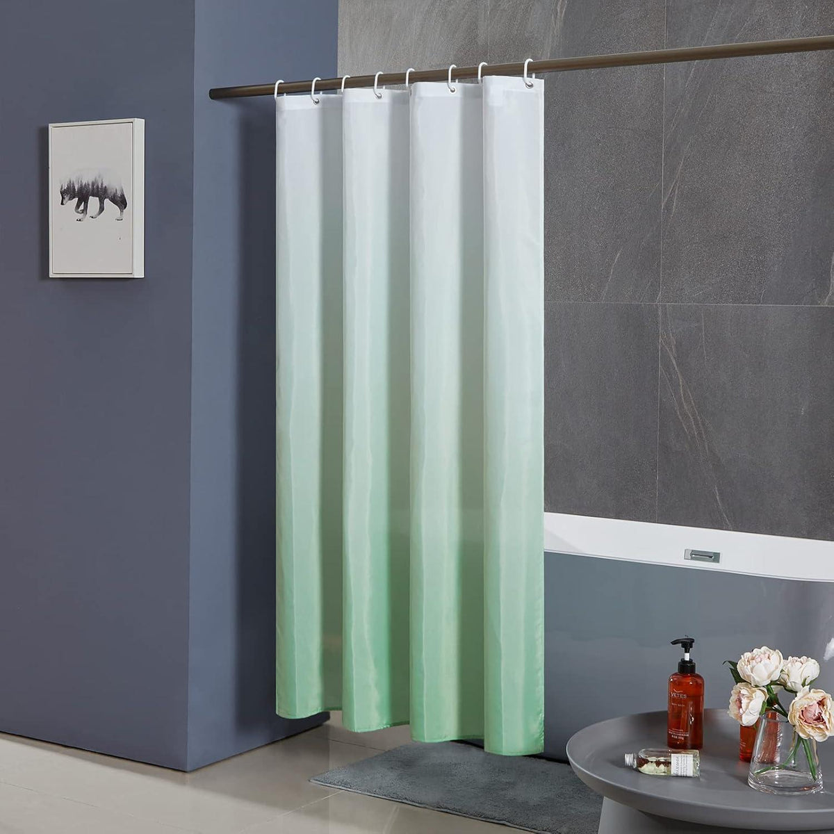 180x180 Duschvorhang Anti-schimmel Badewanne Textil Stoff Weiß Grün