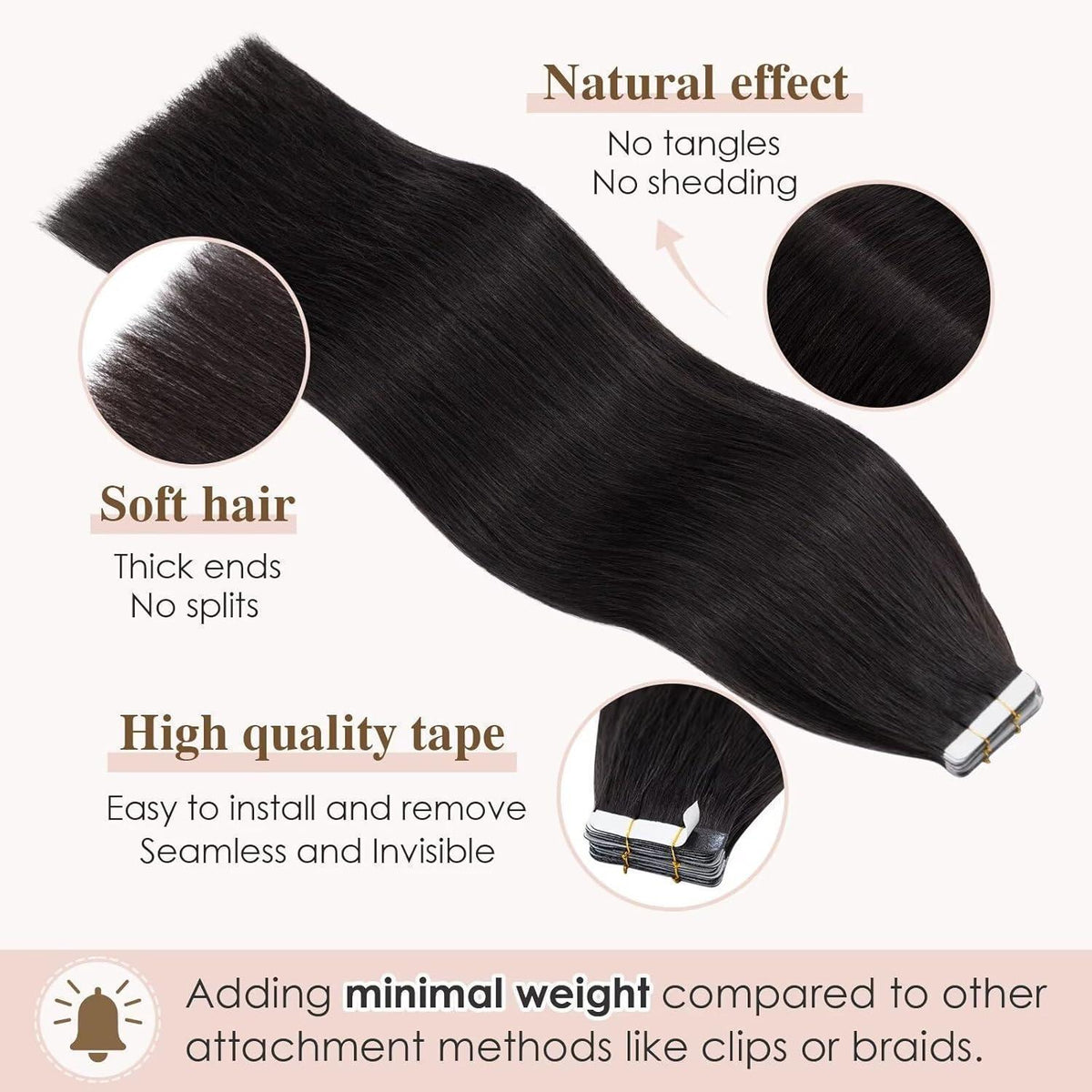 Echthaar Tape Extensions Schwarz 55 cm - 40 Stück Remy