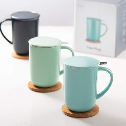 CEEFU Teetasse Porzellan mit Teesieb Deckel Untersetzer blau