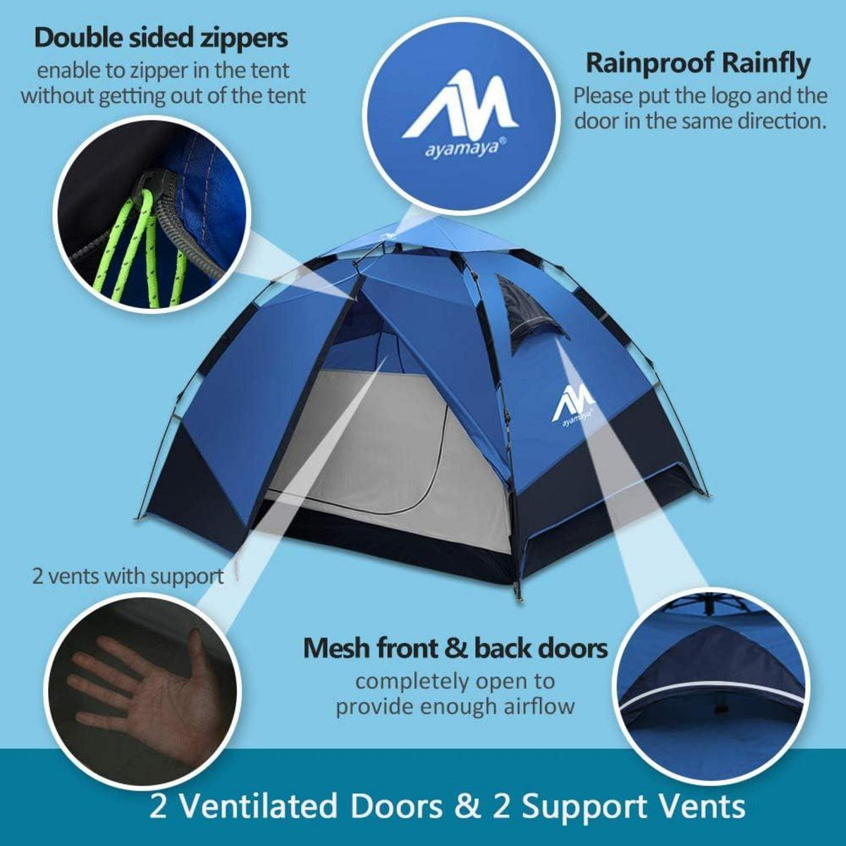 Wasserdichtes 3-4 Personen Campingzelt mit Quick-Up-System