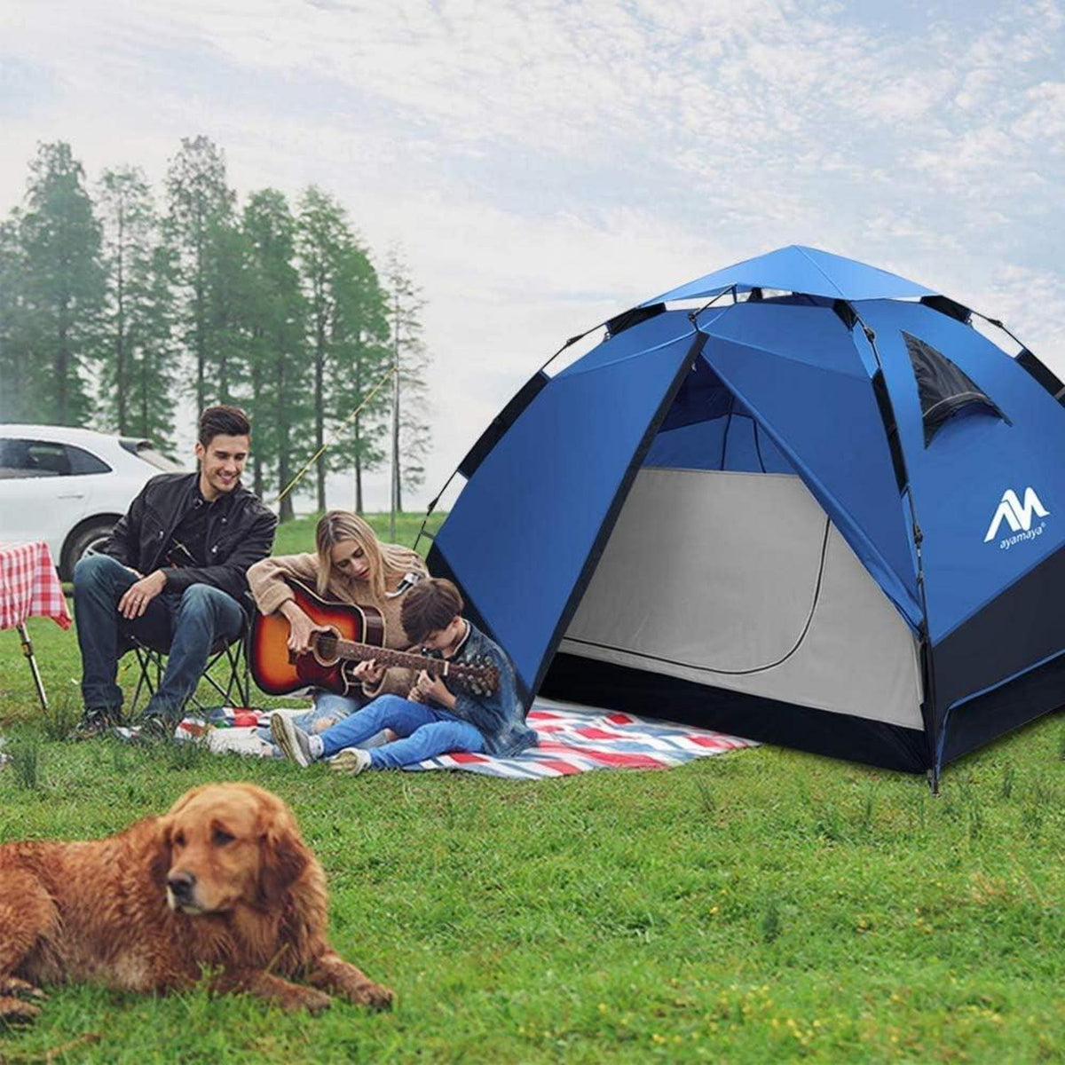 Wasserdichtes Campingzelt 3-4 Personen Quick-Up-System Blau