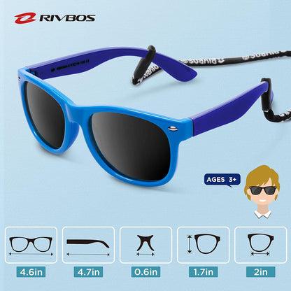 RIVBOS Kinder polarisierte Sonnenbrille mit Riemen UV400 Schutz Blau