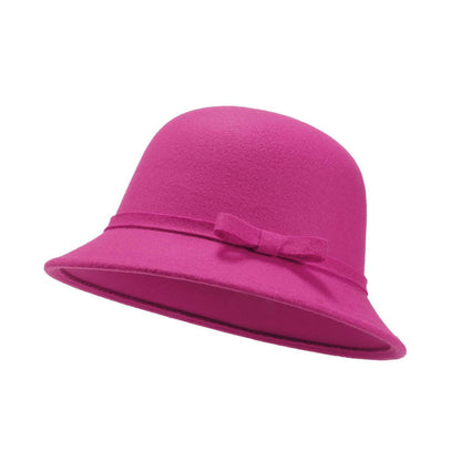 Damen Filz Eimerhut Rosa mit Schleife, verstellbar 56-58cm