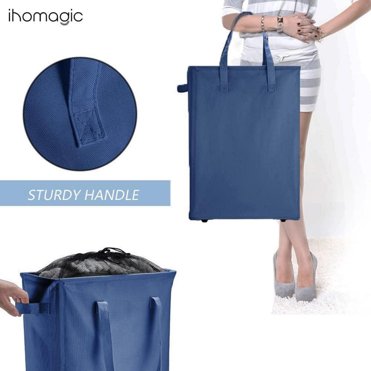 45L Wäschekorb Schmal mit Griffen – Dunkelblau