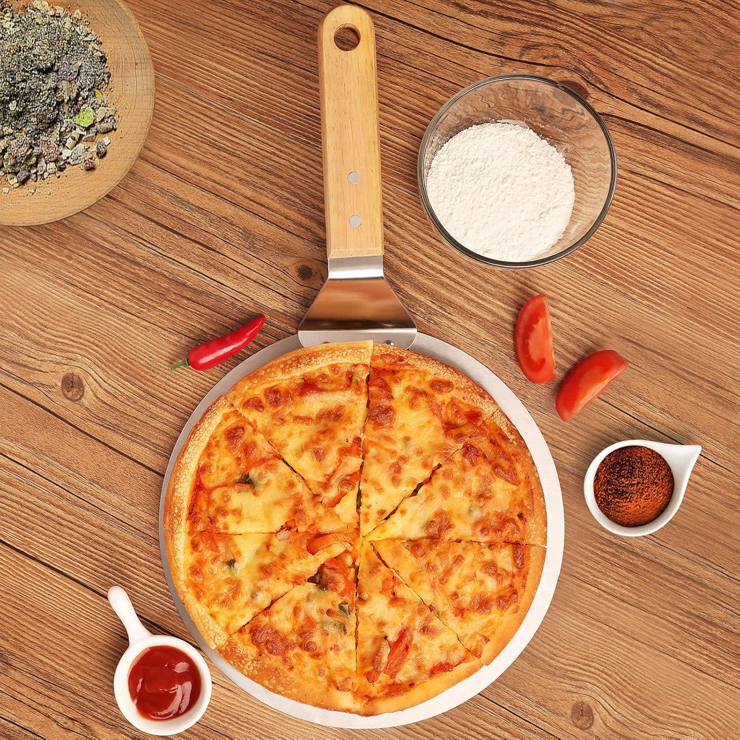 Asdirne Pizzaschieber 10 Zoll Metall Holzgriff Edelstahl Pizza Schaufel