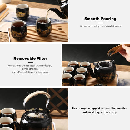 Japanisches Teeservice schwarzes Porzellan Teekanne Set