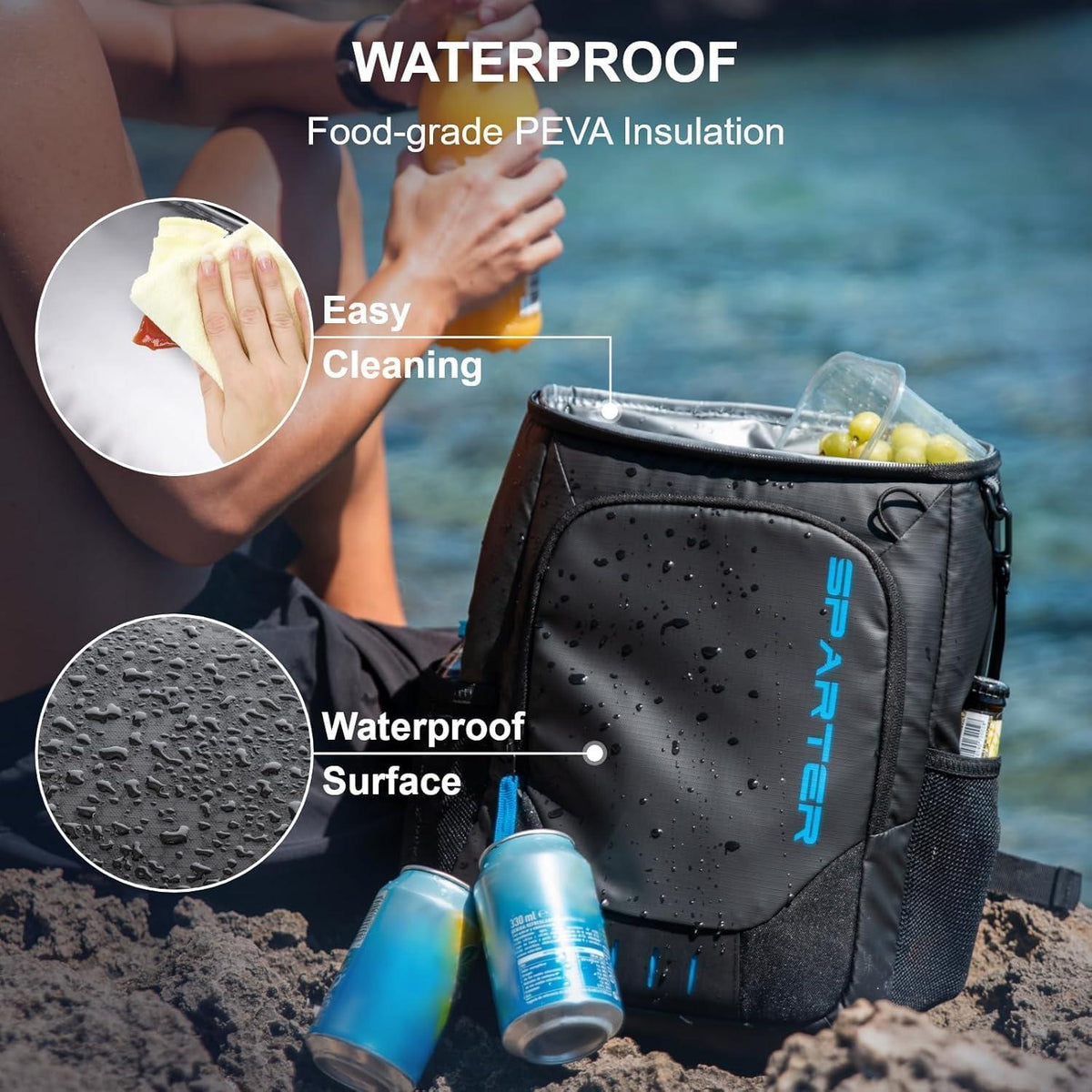 Isolierter Rucksack-Kühler 33 Dosen – Wasserdicht & Tragbar