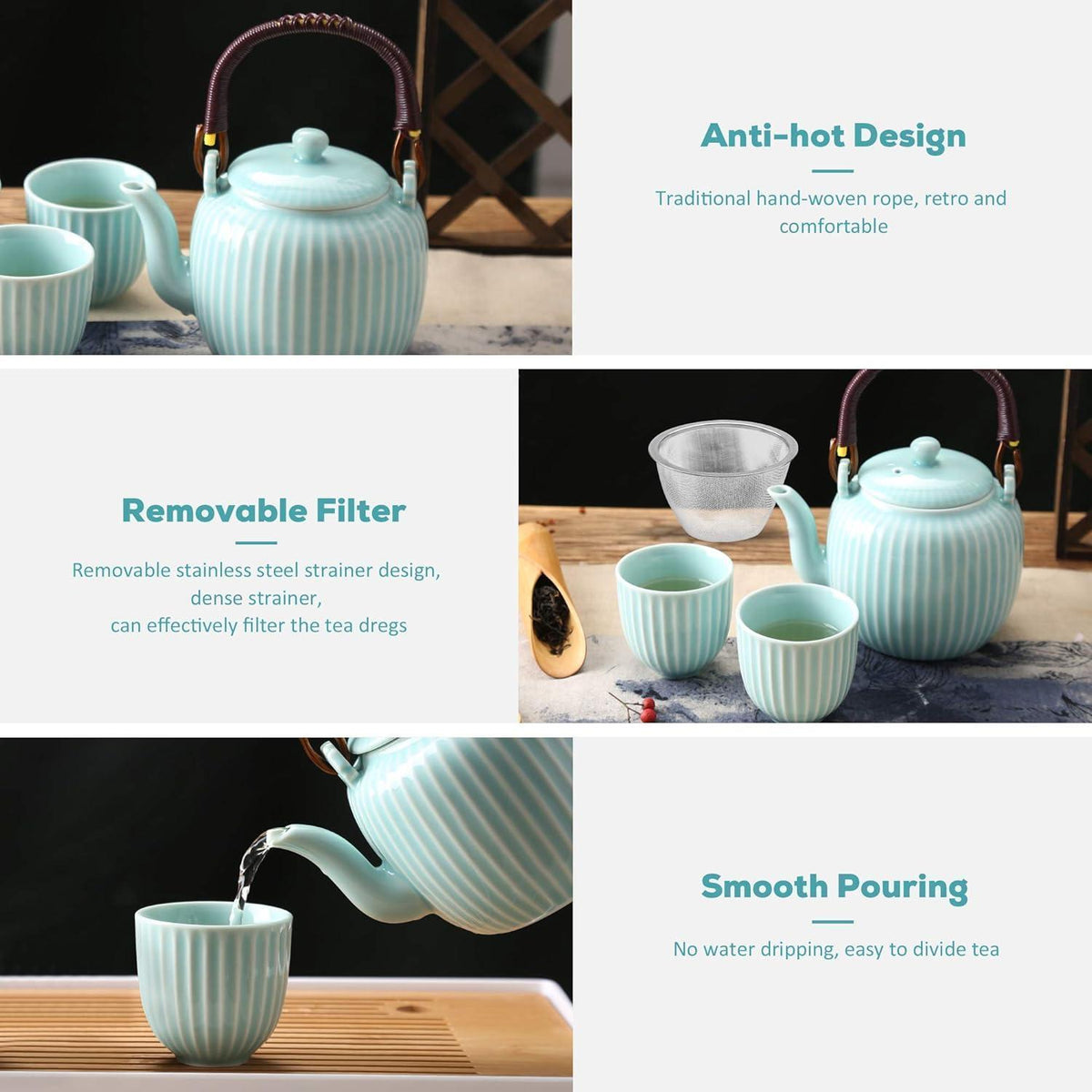 Japanisches Teeservice Set – Cyanblaues Porzellan mit Tablett