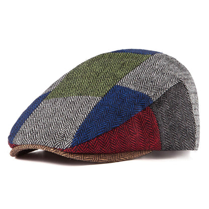 Herren Tweed Schirmmütze Fischgrät mit brauner Krempe S-M