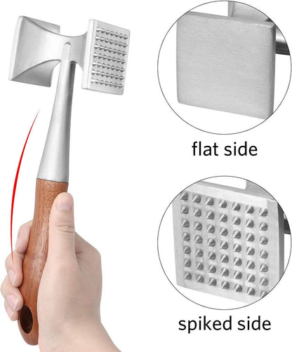 Fleischklopfer mit Holzgriff, Zinklegierung, 2in1 Steakhammer 26 CM