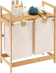 Wäschekorb Bambus mit Ablagen 2 Wäschesäcke Elfenbein 73x64x33cm