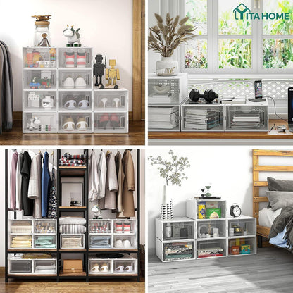 YITAHOME Schuhboxen 6er Set stapelbar stabil belüftet Gr. 46