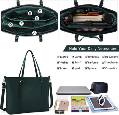 Elegante PU-Leder Laptop Handtasche Damen Schwarz 15.6 Zoll
