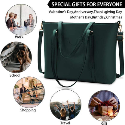 Handtasche Shopper Damen 15.6 Zoll PU Leder Schwarz Business Laptop