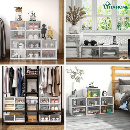 YITAHOME 12er Set Schuhboxen stapelbar für Schuhe bis Größe