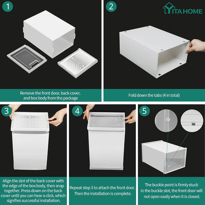 YITAHOME 12er Set Schuhboxen stapelbar für Schuhe bis Größe