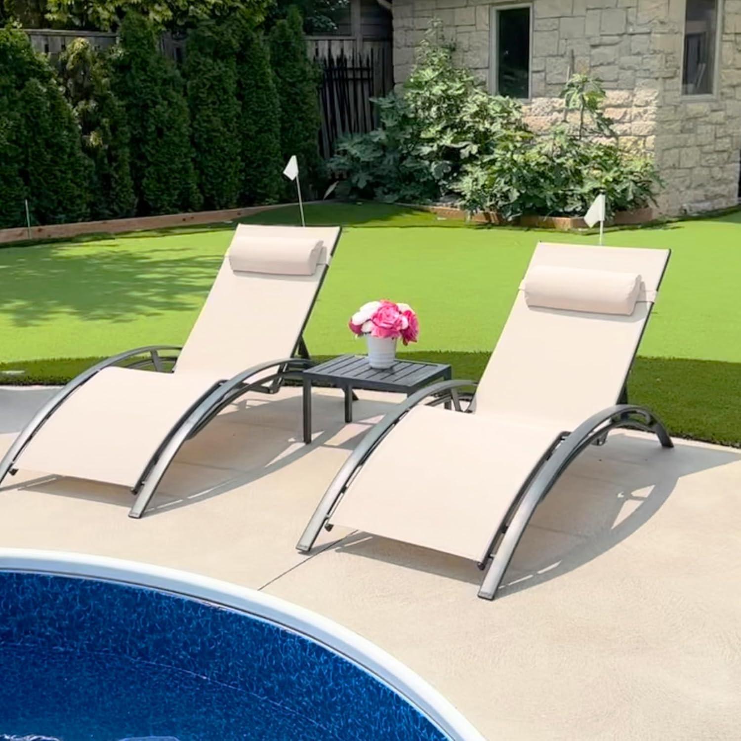2er Set Aluminium Sonnenliege mit Beistelltisch und