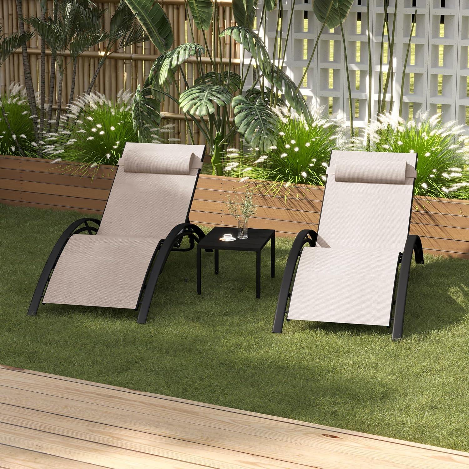 2er Set Aluminium Sonnenliege mit Beistelltisch und