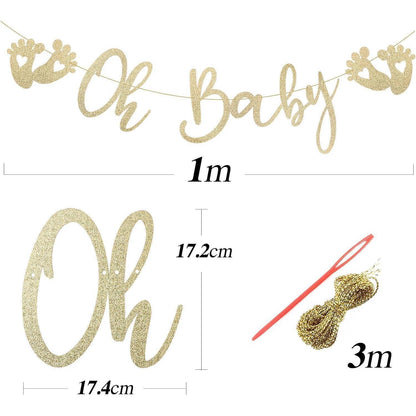 Glitzer Gold Baby Girlande für Baby Shower Deko, 3m Papier