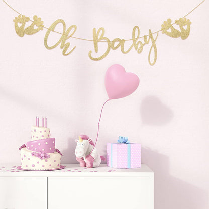 Glitzer Gold Baby Girlande für Baby Shower Deko, 3m Papier