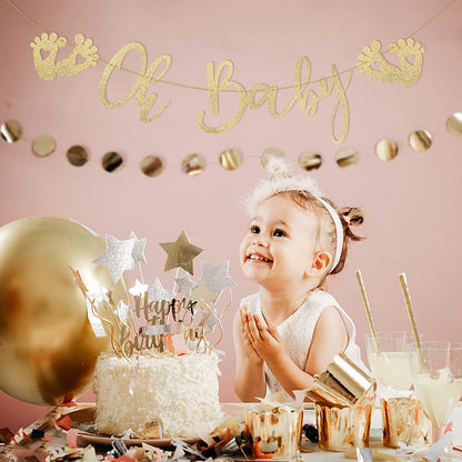 Gold Babydusche Girlande Glitzer Banner Papier Deko Jungen Mädchen Baby Shower Taufe