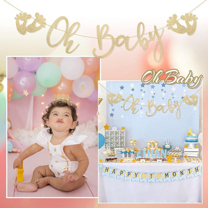 Gold Baby Girlande Glitzer Papier Deko Baby Shower Birthday Taufe