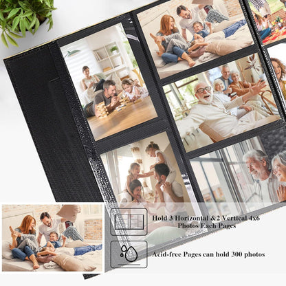 Vienrose Fotoalbum 10x15 mit 600 Schwarze Seiten für Valentinstag Hochzeit