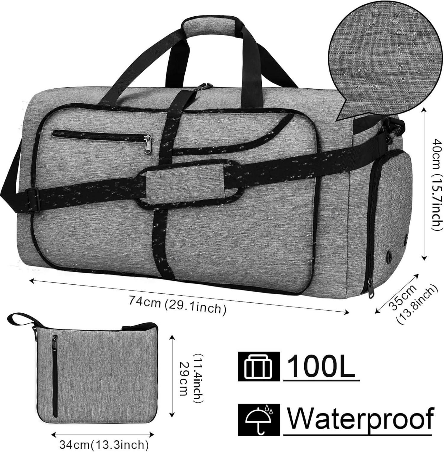 Schwarze Faltbare Reisetasche 100L mit Schuhfach - Leicht