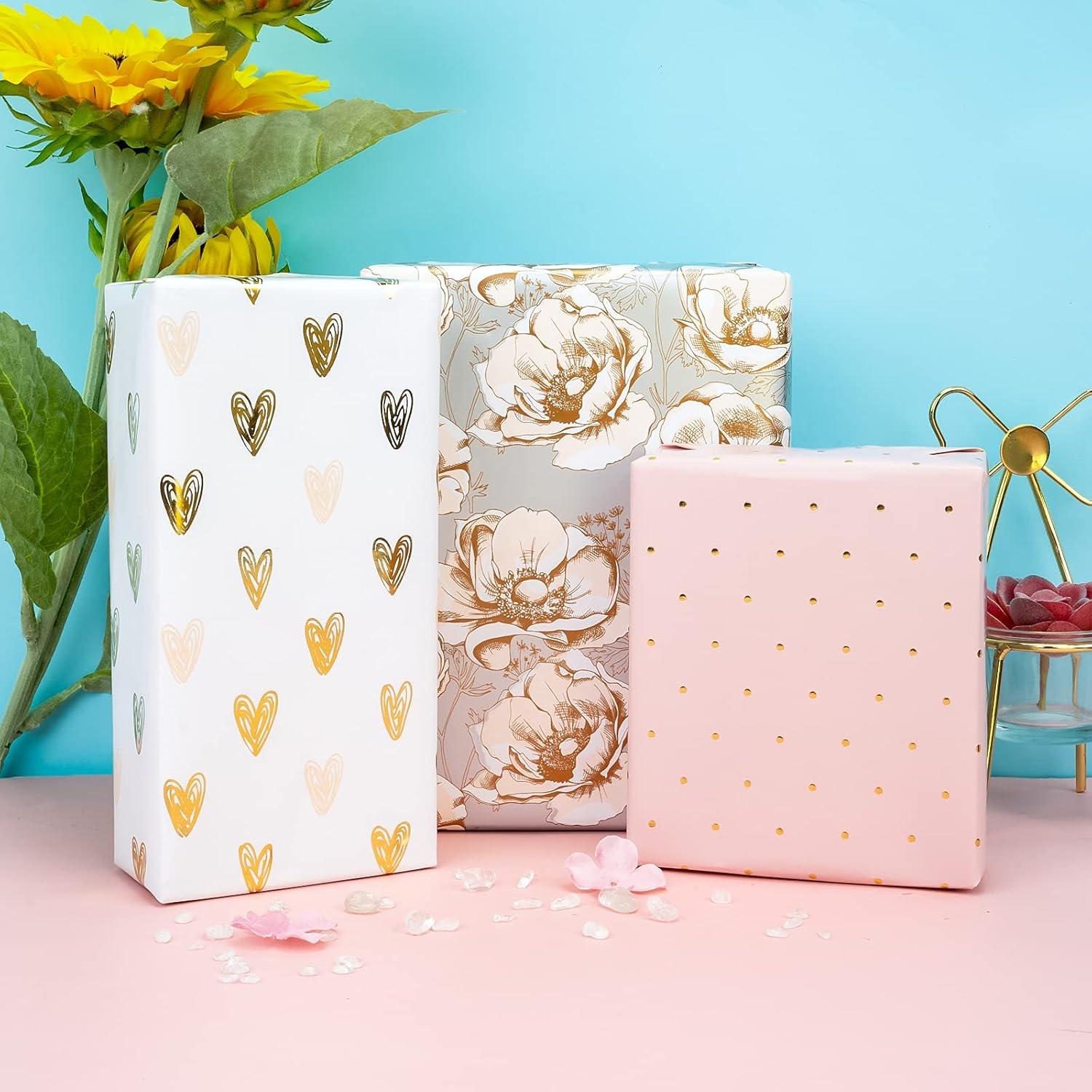 Geschenkpapierrolle Mini-Rolle 3 Verschiedene Pinke Graue