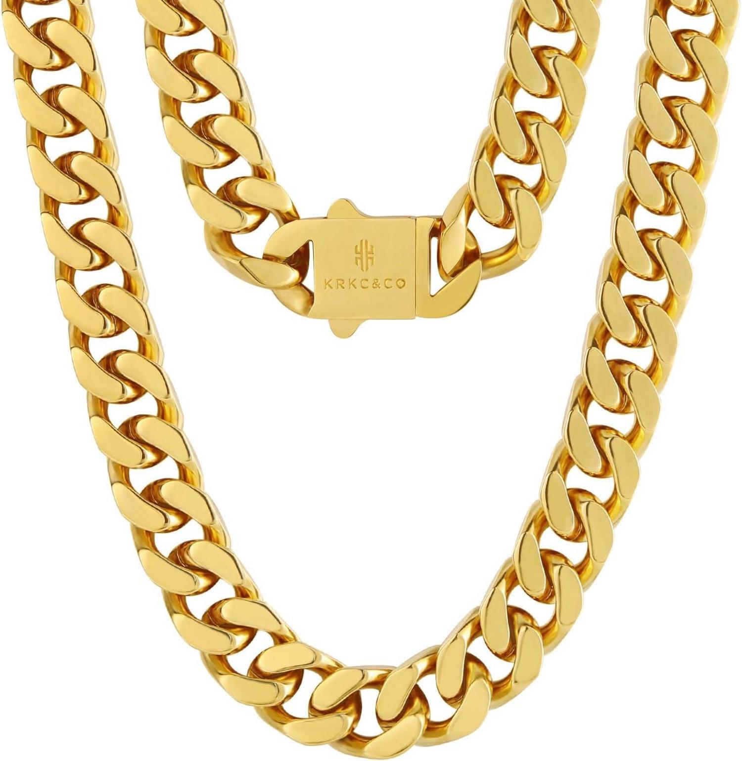 Edelstahl Panzerkette 18K Gold Cuban Link Chain 14mm Silber Hip Hop