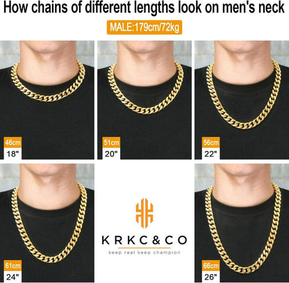 Herren Panzerkette 8/12/14mm Gold Cuban Link Chain 46-66cm