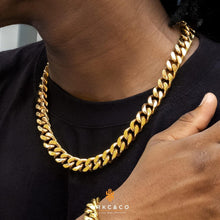 Herren Panzerkette 14mm Gold Cuban Link Chain Edelstahl 61cm