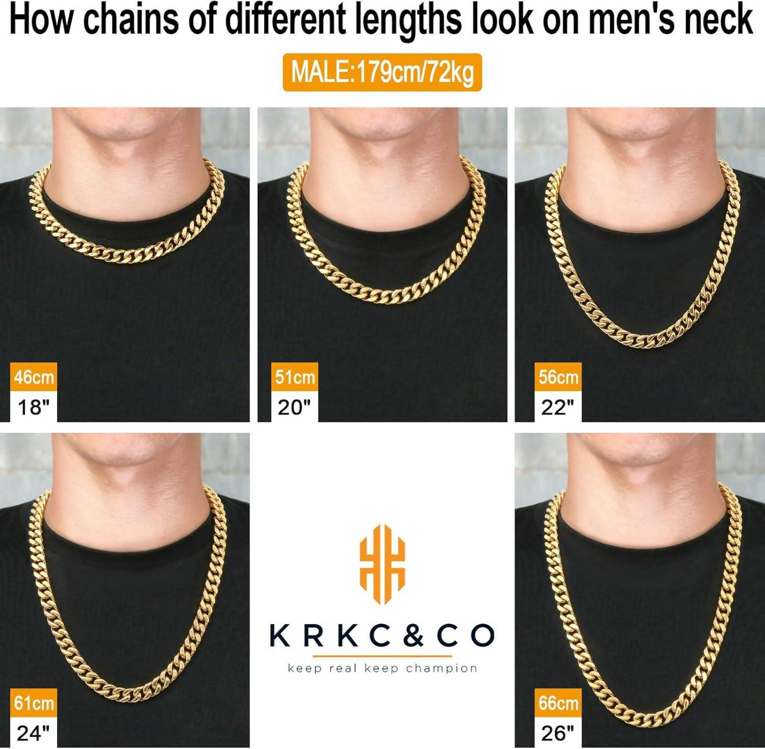 KRKC&CO Herren Panzerkette 8/12/14mm Gold Cuban Link Hip Hop 66cm