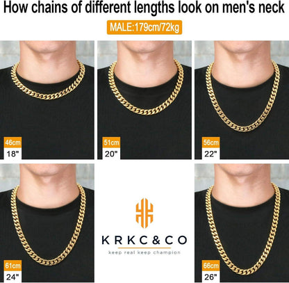 KRKC&CO Herren Panzerkette 8/12/14mm Gold Cuban Link Hip Hop 66cm