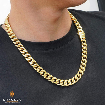 KRKC&CO Herren Panzerkette 8/12/14mm Gold Cuban Link Hip Hop 66cm