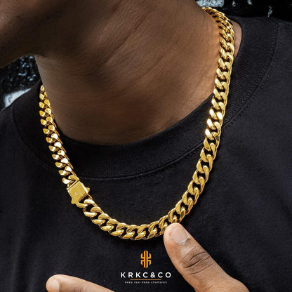 KRKC&CO Panzerkette Herren 18K Gold Cuban Link Hip Hop Kette 66cm 12mm