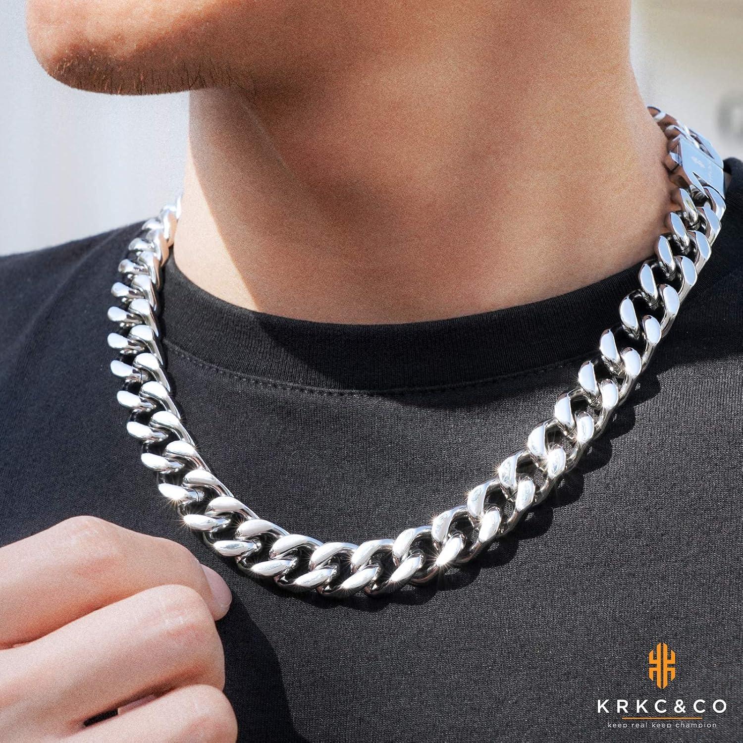 KRKC&CO Panzerkette Herren 14mm 18K Gold Cuban Link Chain