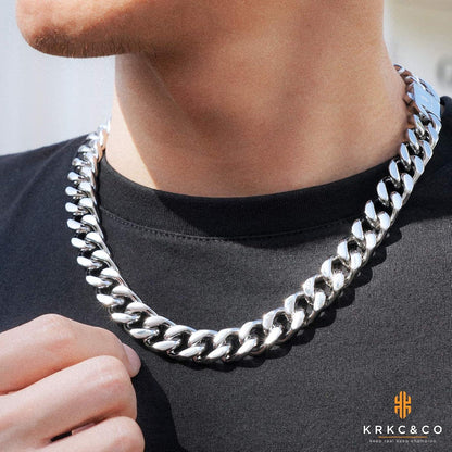 KRKC&CO Panzerkette Herren 14mm 18K Gold Cuban Link Chain