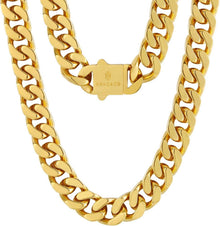 Panzerkette 18K Gold/Weißgold Cuban Link Chain 14mm Silberkette
