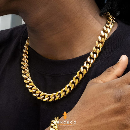 KRKC&CO Panzerkette Herren 14mm 18K Gold Cuban Link Chain