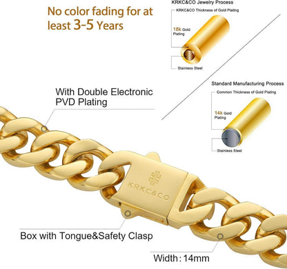 Panzerkette 18K Gold/Weißgold Cuban Link Chain 14mm Silberkette