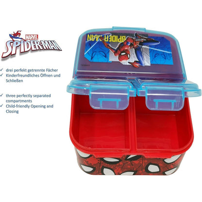 Kinder Brotdose mit 3 Fächern, BPA frei, Spiderman Motiv