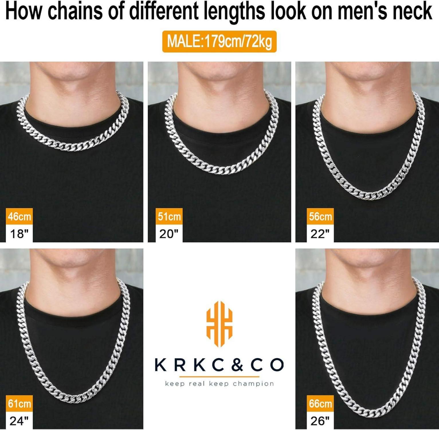 KRKC&CO Herren Panzerkette 18K Gold 55.9cm Cuban Link Chain 12mm Silber