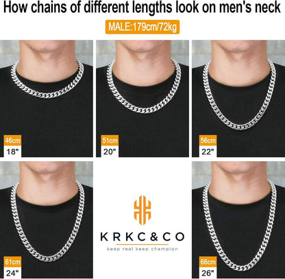 KRKC&CO Herren Panzerkette 18K Gold 55.9cm Cuban Link Chain 12mm Silber