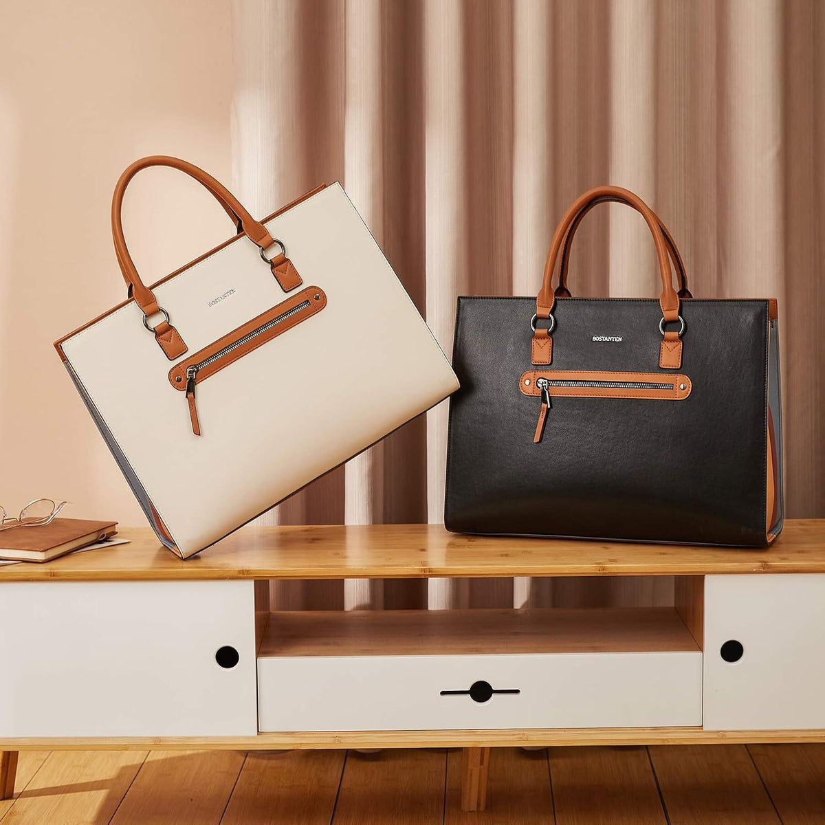 Damen Leder Aktentasche für 15.6 Zoll Laptop, Schultertasche Arbeit & Business